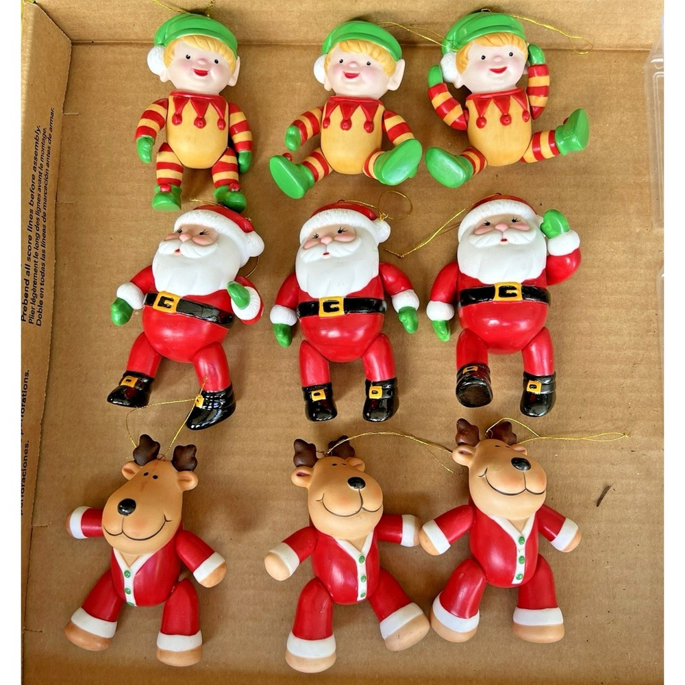 9 Avon Santa‎ & Friends Action Xmas Ornaments Elf Reindeer & Santa 1984 Ceramic